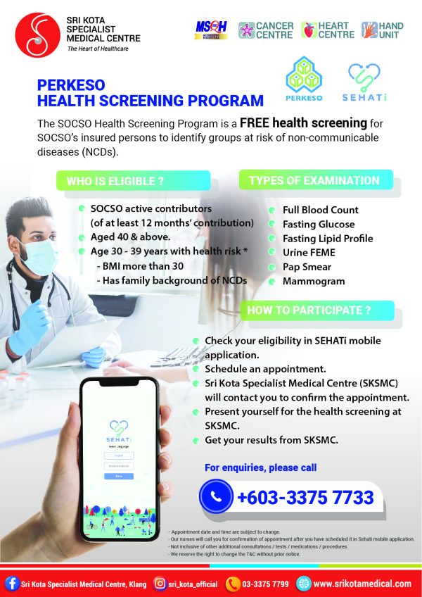 Perkeso Free Health Screening Program - Sri Kota Specialist Medical Centre